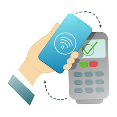 Contactless payment by phone via a terminal.