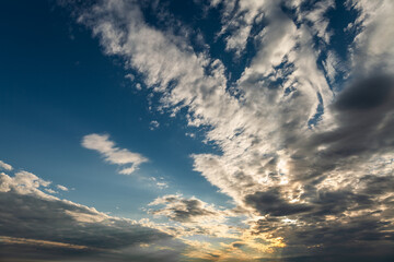 Blue sky and white clouds. sunset sky