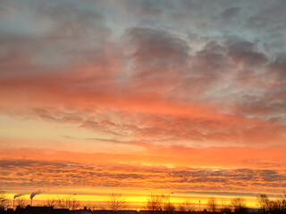 Spectacular sunset over  frozen lake in the Sweden in winter