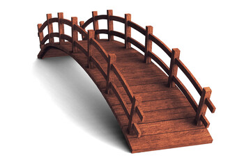 Wooden Bridge on white background 3D illustration