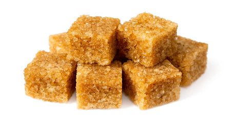 Brown sugar cubes isolated on white background