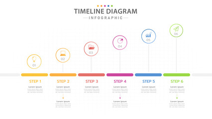 Infographic template for business. 6 Steps modern Timeline diagram calendar, presentation vector infographic.