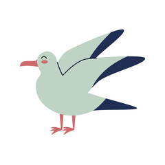 Seagull, wild sea bird, albatross, petrel. Flat vector illustration isolated on white background.