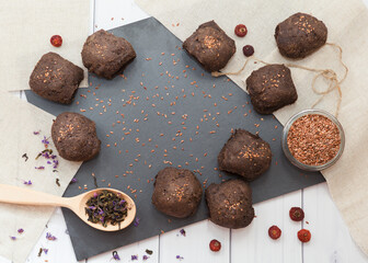 Homemade dietary linen bread buns top view