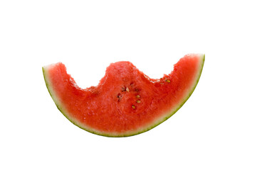 Fototapeta na wymiar Healthy Ripe Bitten Watermelon on White Background