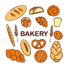 Vector set with different kind of bakery products.