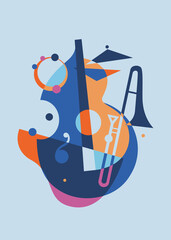 Abstract double bass with saxophone. Jazz poster design.