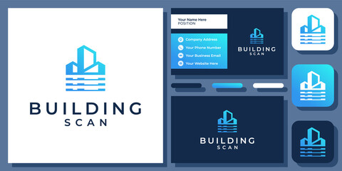 Building Scan Technology Protection Apartment Scanner Security Vector Logo Design with Business Card