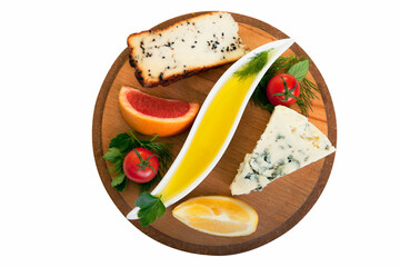 Cheese and Vegetable Plate on Isolated White Background