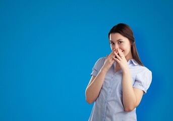 Portrait of attractive worried puzzled girl bad news reaction