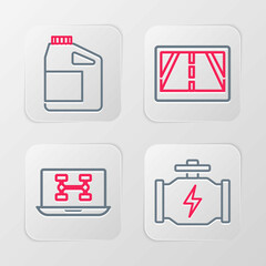 Set line Check engine, Diagnostics condition of car, Gps device with map and Canister for motor oil icon. Vector