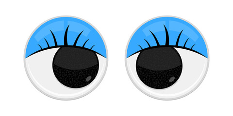 Plastic toy safety wobbly eyes flat style design vector illustration isolated on white background. Funny, googly plastic toy eyeballs for craft dolls and jokes.