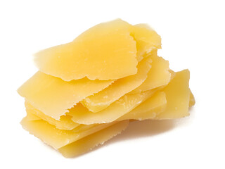 hard cheese shavings isolated on white background