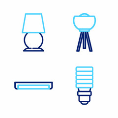 Set line LED light bulb, Fluorescent lamp, Floor and Table icon. Vector