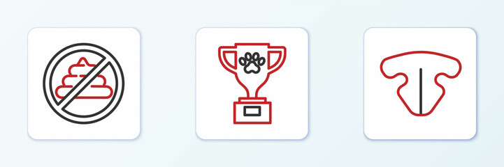 Set line Cat nose, No shit and Pet award icon. Vector
