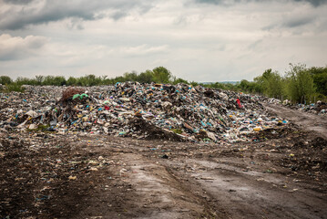 garbage in Sanitary Landfill, waste or pollution problem, selective focus