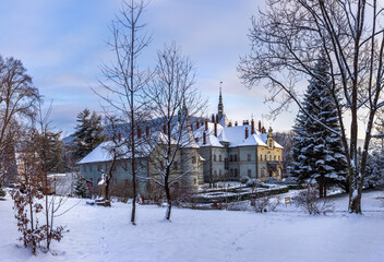 The fabulous romantic-style castle in winter.