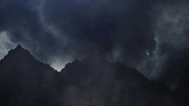 silhouette mountains and thunderstorm 4K