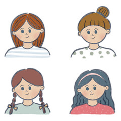 女の子　手書き風　クレヨン風　顔アイコン