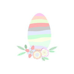 Easter composition with colored egg and flowers. Vector clipart isolated on white background.