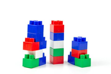 colorful toy building blocks isolated on white background