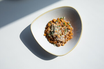 Surfers bolognese or lasagne Italian cuisine