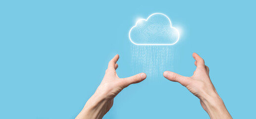 Cloud computing concept,cloud for transfer data.Cloud computing, big data center, future infrastructure, digital ai concept. Virtual hosting symbol,icon. upload download.Virtual hosting symbol