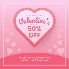 Valentines day sale vector promotional banner. Sale text with hearts elements in pink background for valentines day discount promotion. 