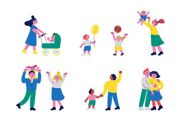 Cartoon family vector set. Parenting