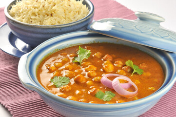 Chole with rice, Indian lunch