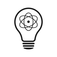 Atom inside a light bulb illustration.