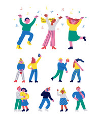 Fototapeta premium Happy people, friendship. Cartoon People characters vector set.
