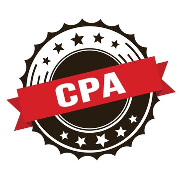 CPA text on red brown ribbon stamp.