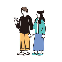 カジュアルファッションの若い男女のシンプルなイラスト