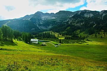 Obraz premium Austrian Alps - view from the path near Standseilbahn Wurzeralm station in the Totes Gebirge