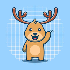 Cute deer character waving vector illustration. Flat cartoon style. Isolated animal concept.