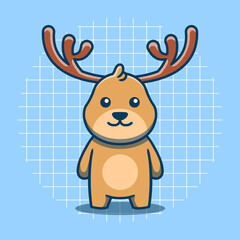 Cute deer character standing vector illustration. Flat cartoon style. Isolated animal concept.