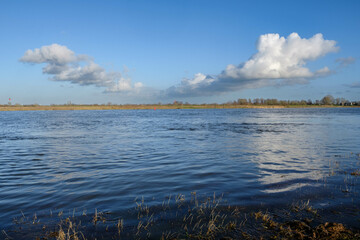River IJssel near Hattem on the backgroud the "Hanzeboog bridge", Gelderland province, The Netherlands