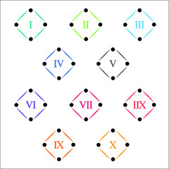 Colorful info-graphic roman numbers can be use to create presentation. Bullet points roman numbers one to ten. Oval shape vector numbers.