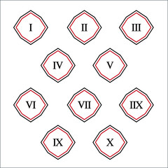 Colorful info-graphic roman numbers can be use to create presentation. Bullet points roman numbers one to ten. Oval shape vector numbers.