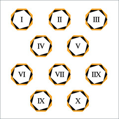 Colorful info-graphic roman numbers can be use to create presentation. Bullet points roman numbers one to ten. Oval shape vector numbers.
