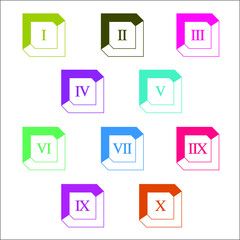 Colorful info-graphic roman numbers can be use to create presentation. Bullet points roman numbers one to ten. Oval shape vector numbers.