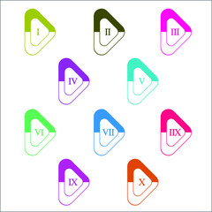 Colorful info-graphic roman numbers can be use to create presentation. Bullet points roman numbers one to ten. Oval shape vector numbers.
