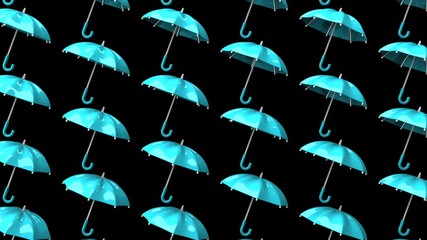 Pale blue umbrellas on black background.
Abstract 3D illustration for background.
