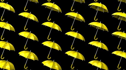 Yellow umbrellas on black background.
Abstract 3D illustration for background.

