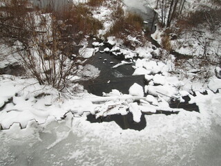 frozen river and the beginning of spring