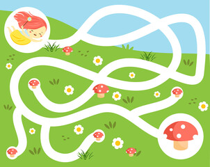 Fototapeta premium Maze puzzle. Help fairy find flowers. Easter egg hunt Activity for and kids. educational children game.