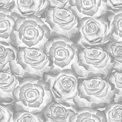 Beautiful white and grey monochrome seamless pattern in roses with contours
