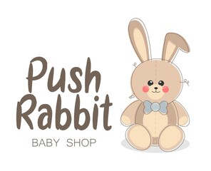 Baby goods store logo with a cute plush bunny. Everything for children and their parents.