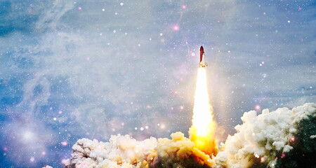 Space shuttle launch star background. Spaceship sci-fi element. Elements of this image furnished by...